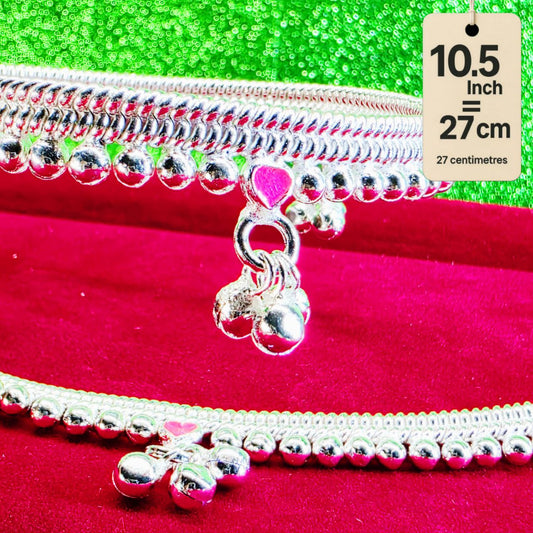Silver-Plated German Silver Anklets with green Pink Heart symbols, Contemporary Style, Non-Adjustable, Set of 2-10.5 Inch