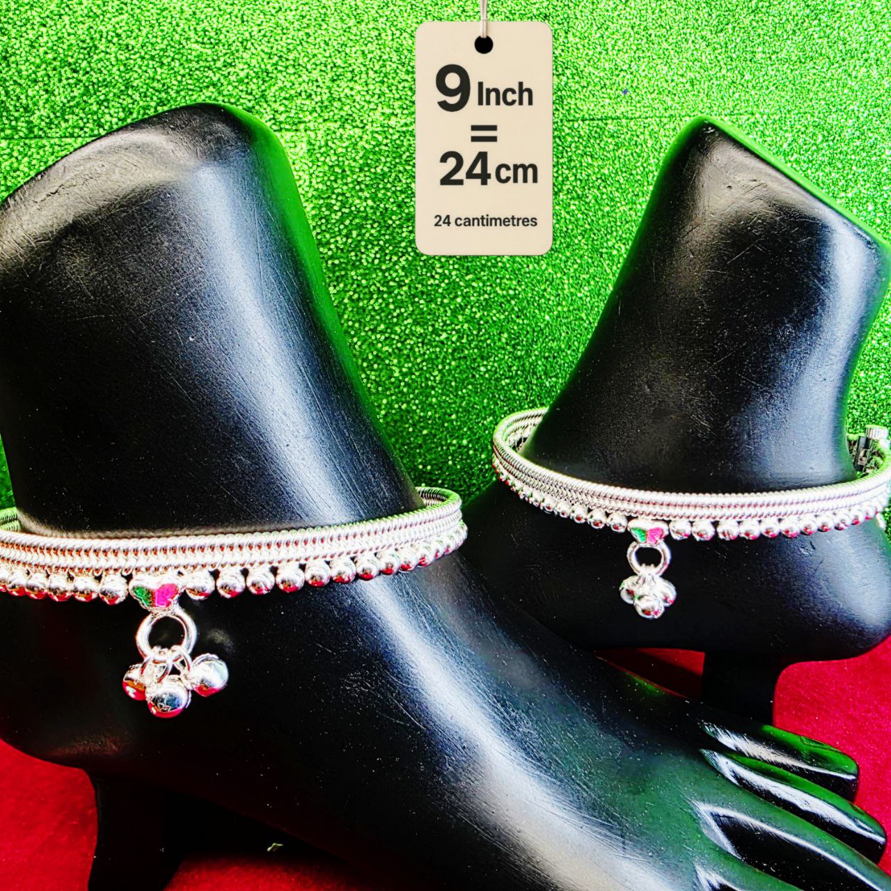 Silver-Plated German Silver Anklets with green Pink butterfly, Contemporary Style, Non-Adjustable, Set of 2-9 Inch