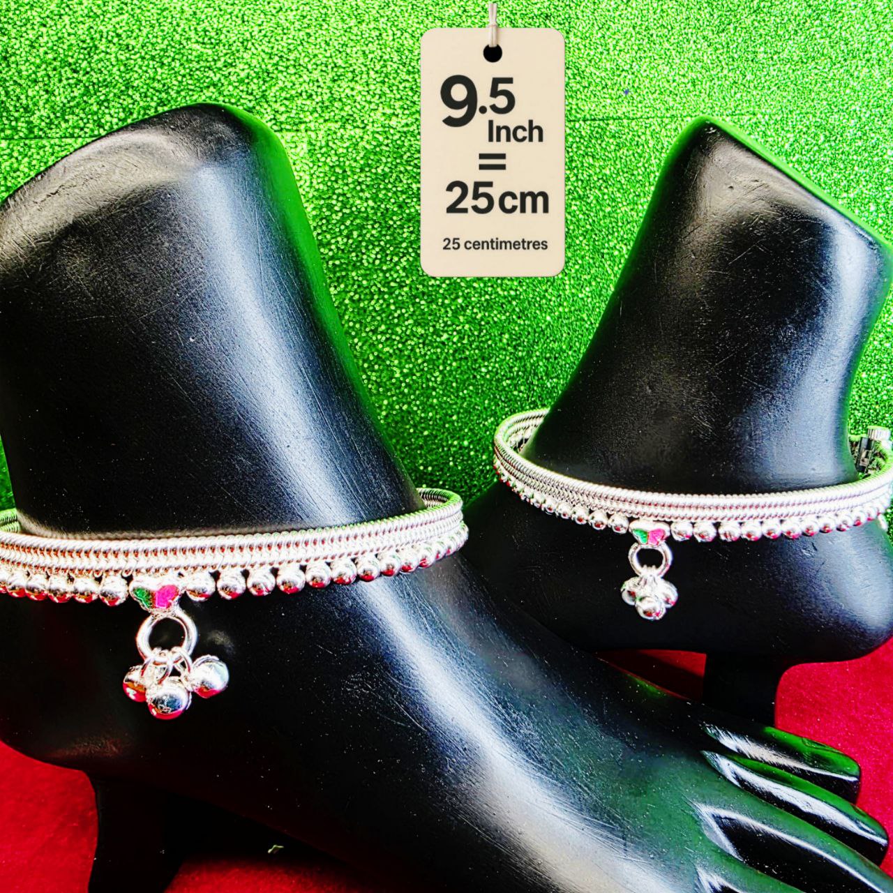 Silver-Plated German Silver Anklets with green Pink butterfly, Contemporary Style, Non-Adjustable, Set of 2-9.5 Inch