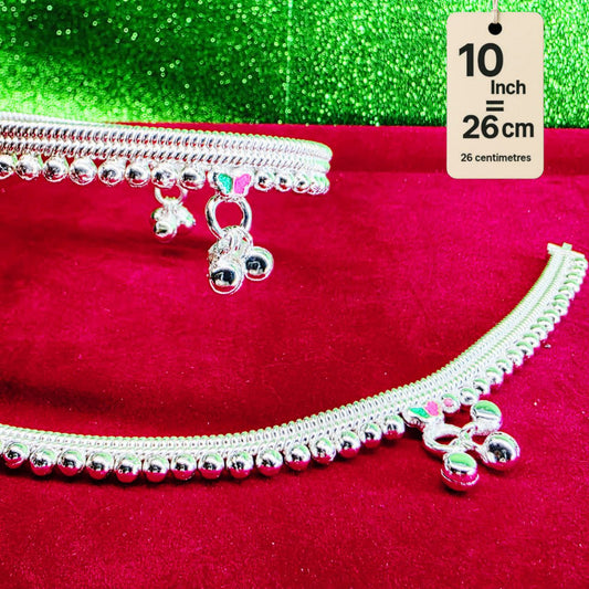 Silver-Plated German Silver Anklets with green Pink butterfly, Contemporary Style, Non-Adjustable, Set of 2-10 Inch