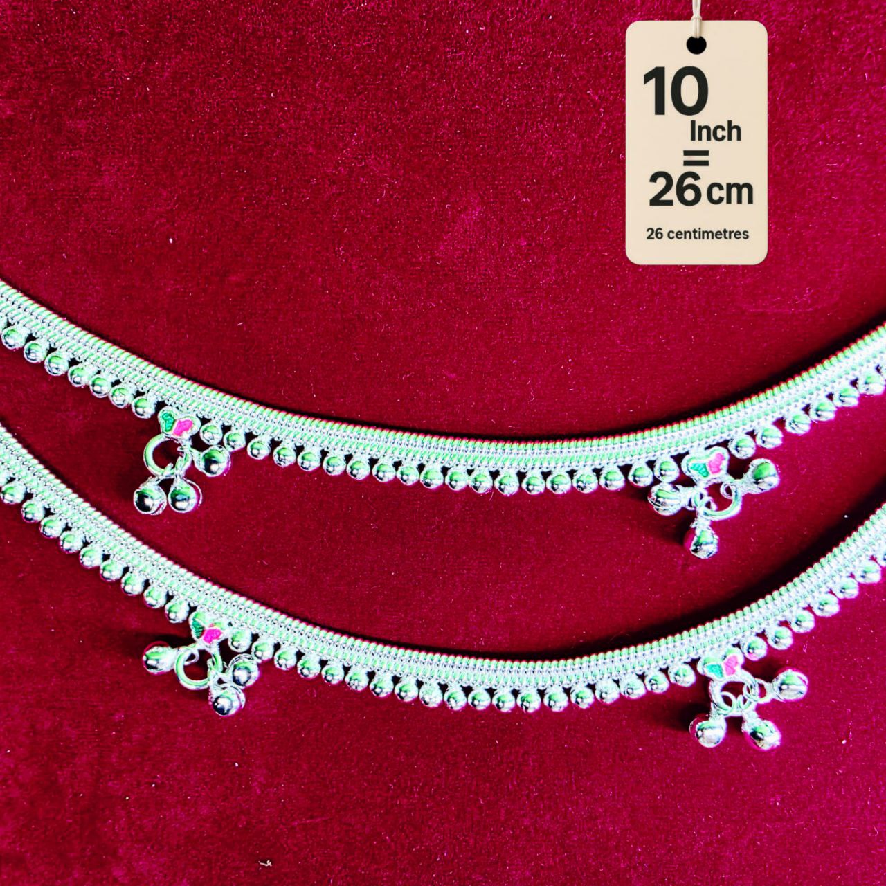 Silver-Plated German Silver Anklets with green Pink butterfly, Contemporary Style, Non-Adjustable, Set of 2-10 Inch