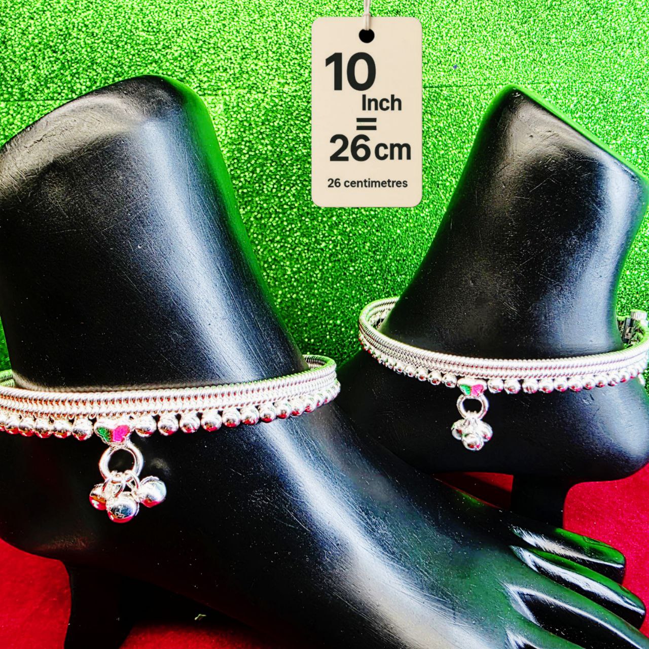 Silver-Plated German Silver Anklets with green Pink butterfly, Contemporary Style, Non-Adjustable, Set of 2-10 Inch