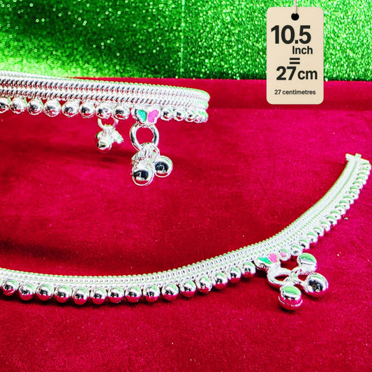 Silver-Plated German Silver Anklets with green Pink butterfly, Contemporary Style, Non-Adjustable, Set of 2-10.5Inch