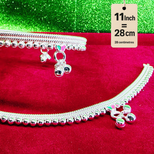 Silver-Plated German Silver Anklets with green Pink butterfly, Contemporary Style, Non-Adjustable, Set of 2-11 Inch