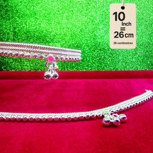 Silver-Plated German Silver Anklets with green Pink rose flower, Contemporary Style, Non-Adjustable, Set of 2-10 Inch