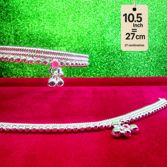 Silver-Plated German Silver Anklets with green Pink rose flower, Contemporary Style, Non-Adjustable, Set of 2-10.5  Inch
