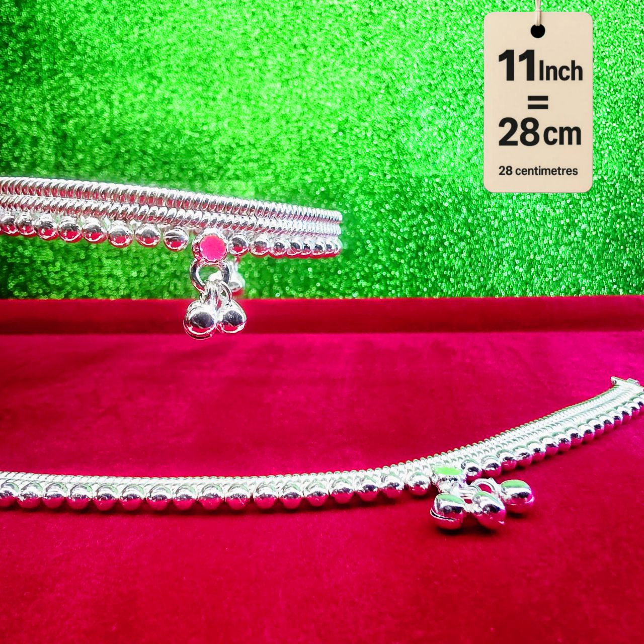 Leyerd jalra German Silver Anklets Set of 2, Design with Coloured Stones, Contemporary Style, Silver Plated-layer by layered Traditional collection -11 Inch