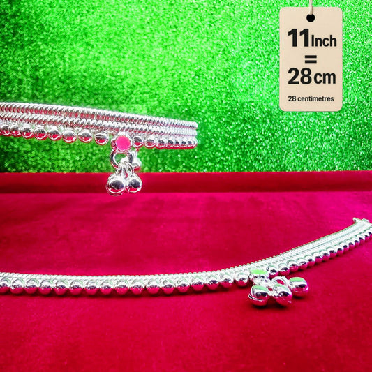 Leyerd jalra German Silver Anklets Set of 2, Design with Coloured Stones, Contemporary Style, Silver Plated-layer by layered Traditional collection -11 Inch