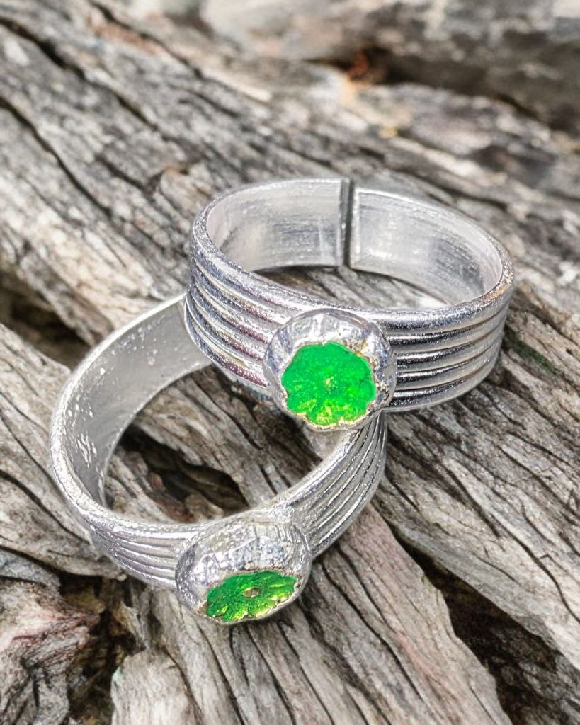 German Silver Toe Rings Set, Traditional Floral Design, Adjustable Size, Accents, Pack of 2