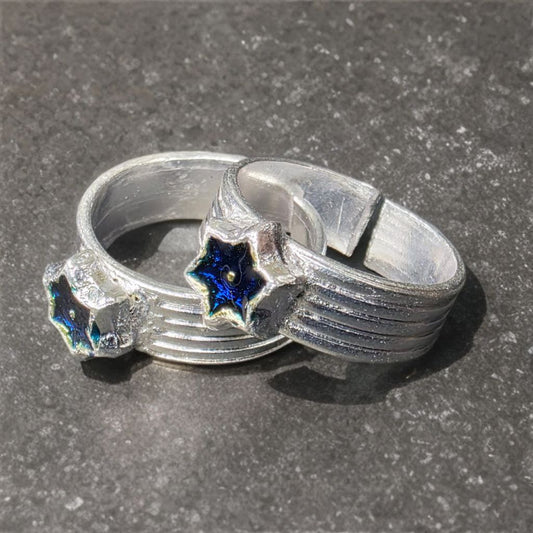 Adjustable GERMANSILVERS Star Toe Ring with Blue Enamel Design, Set of 2