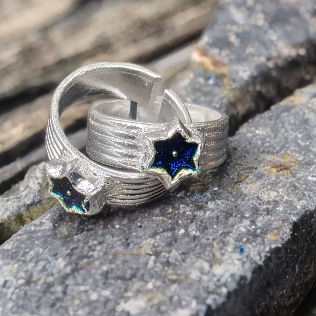 Adjustable GERMANSILVERS Star Toe Ring with Blue Enamel Design, Set of 2