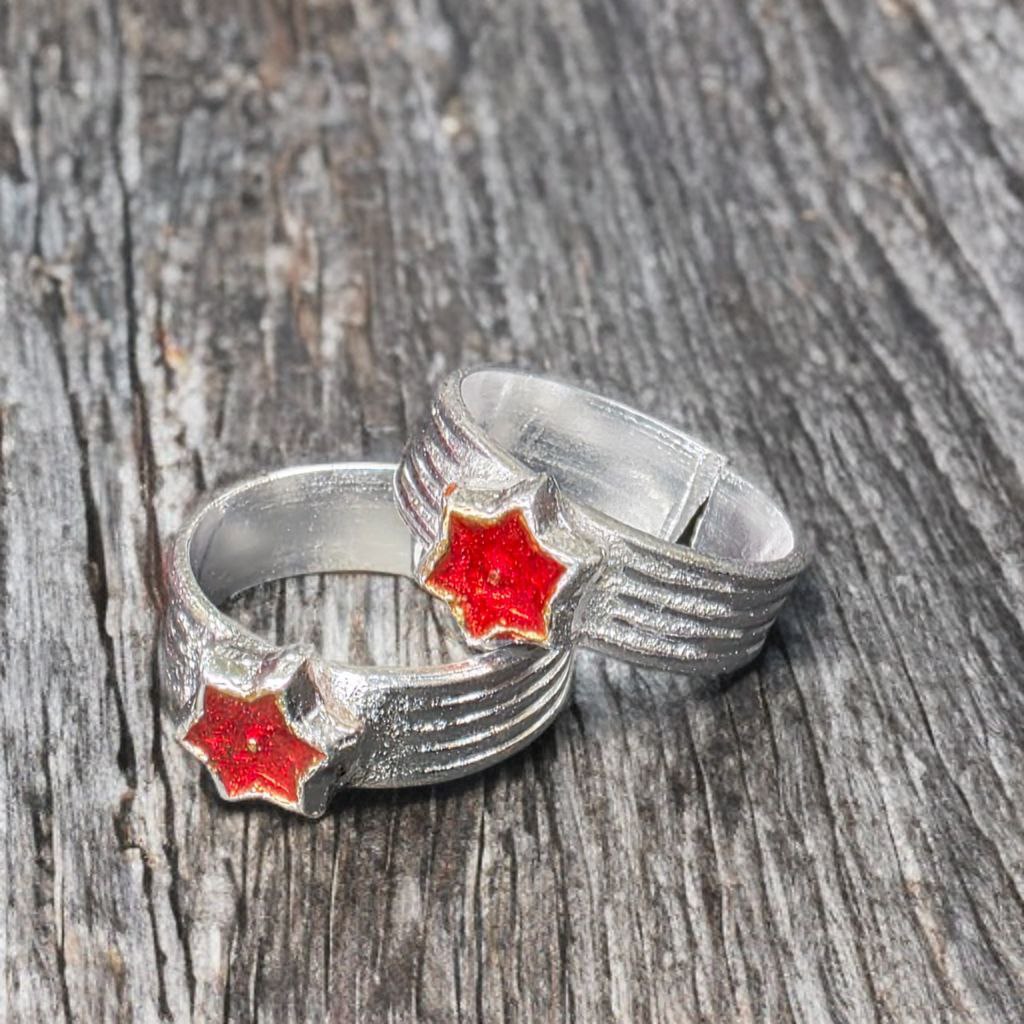 German Silver Toe Rings for Women, Red Star Design, Adjustable Size, Set of 2