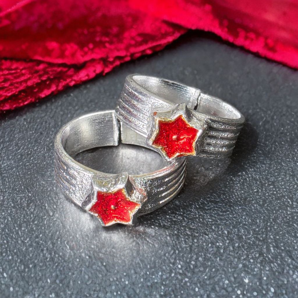 German Silver Toe Rings for Women, Red Star Design, Adjustable Size, Set of 2