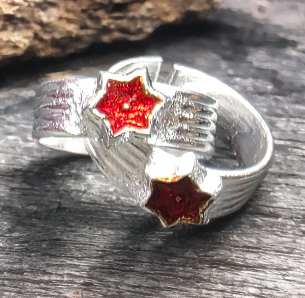German Silver Toe Rings for Women, Red Star Design, Adjustable Size, Set of 2