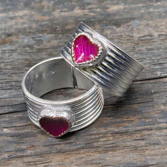 German Silver Toe Rings Set, Purple Enamel Heart Design, Adjustable Size, Pack of 2, Silver