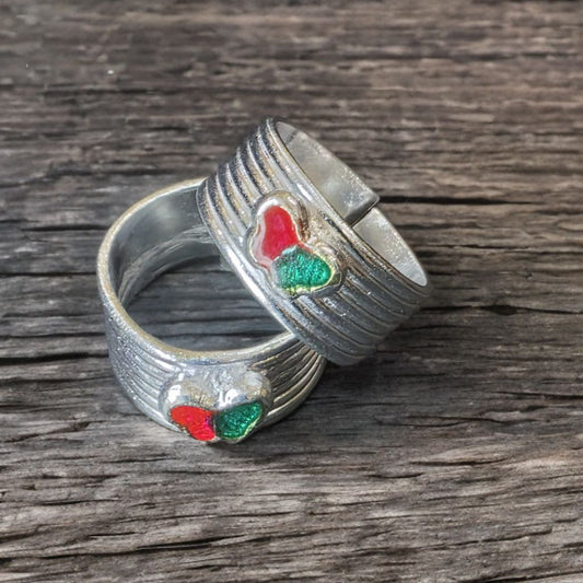 Butterfly Design Toe Ring, GERMANSILVERS Plated, Pink and Coral Enamel, Adjustable Size