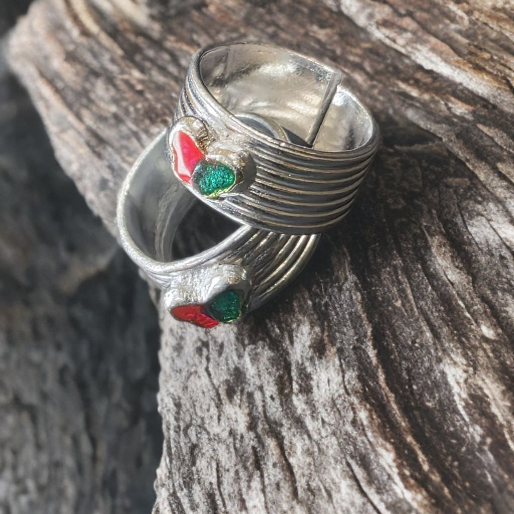 Butterfly Design Toe Ring, GERMANSILVERS Plated, Pink and Coral Enamel, Adjustable Size