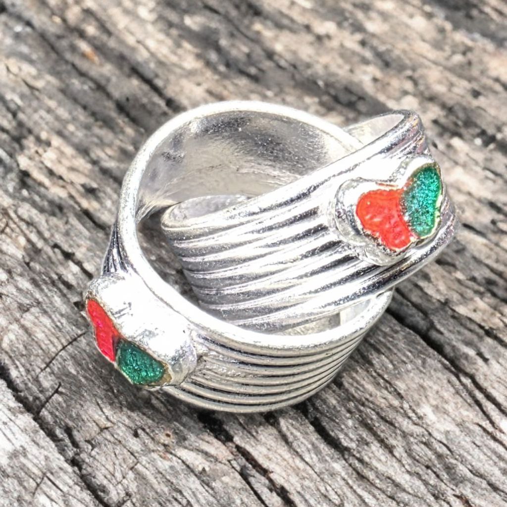 Butterfly Design Toe Ring, GERMANSILVERS Plated, Pink and Coral Enamel, Adjustable Size
