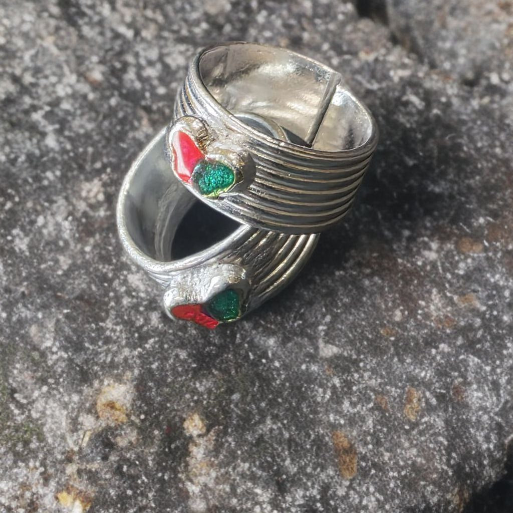 Butterfly Design Toe Ring, GERMANSILVERS Plated, Pink and Coral Enamel, Adjustable Size