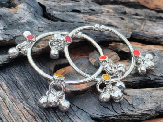 GERMANSILVERS Baby anklet Toe Ring, GERMANSILVERS with Enamel Accents,multi colour with bells, Adjustable Size