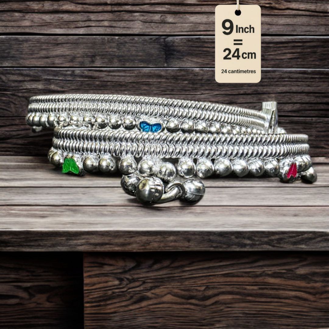 German Silver anklet Toe Ring, Wavy Pattern Design, Adjustable Size, Silver plated anklet, Set of 2-9Inch