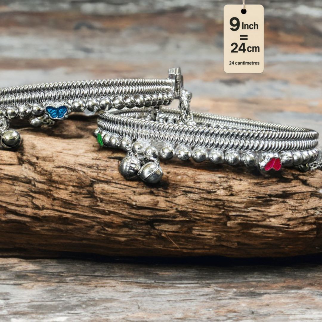 German Silver anklet Toe Ring, Wavy Pattern Design, Adjustable Size, Silver plated anklet, Set of 2-9Inch