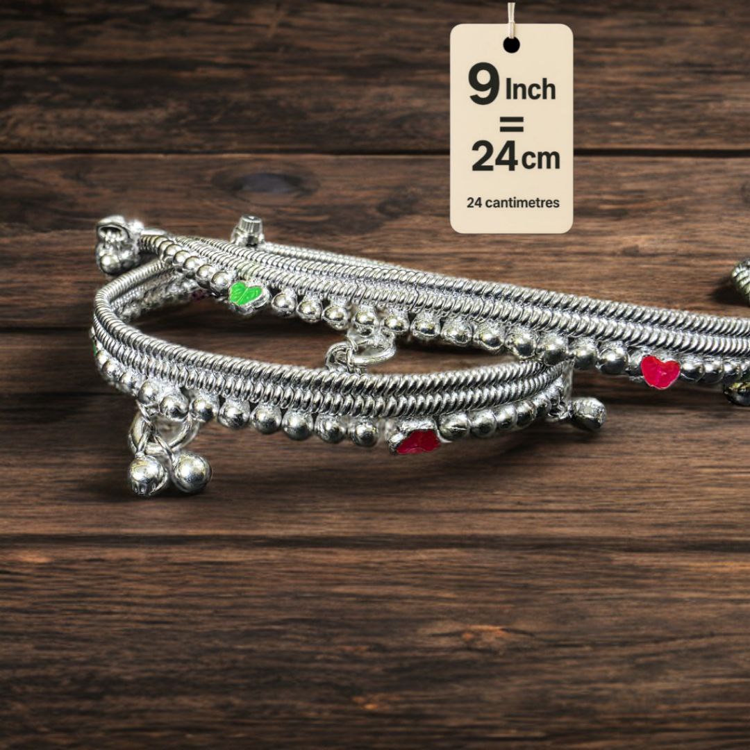 German Silver anklet Toe Ring, Wavy Pattern Design, Adjustable Size, Silver plated anklet, Set of 2-9Inch