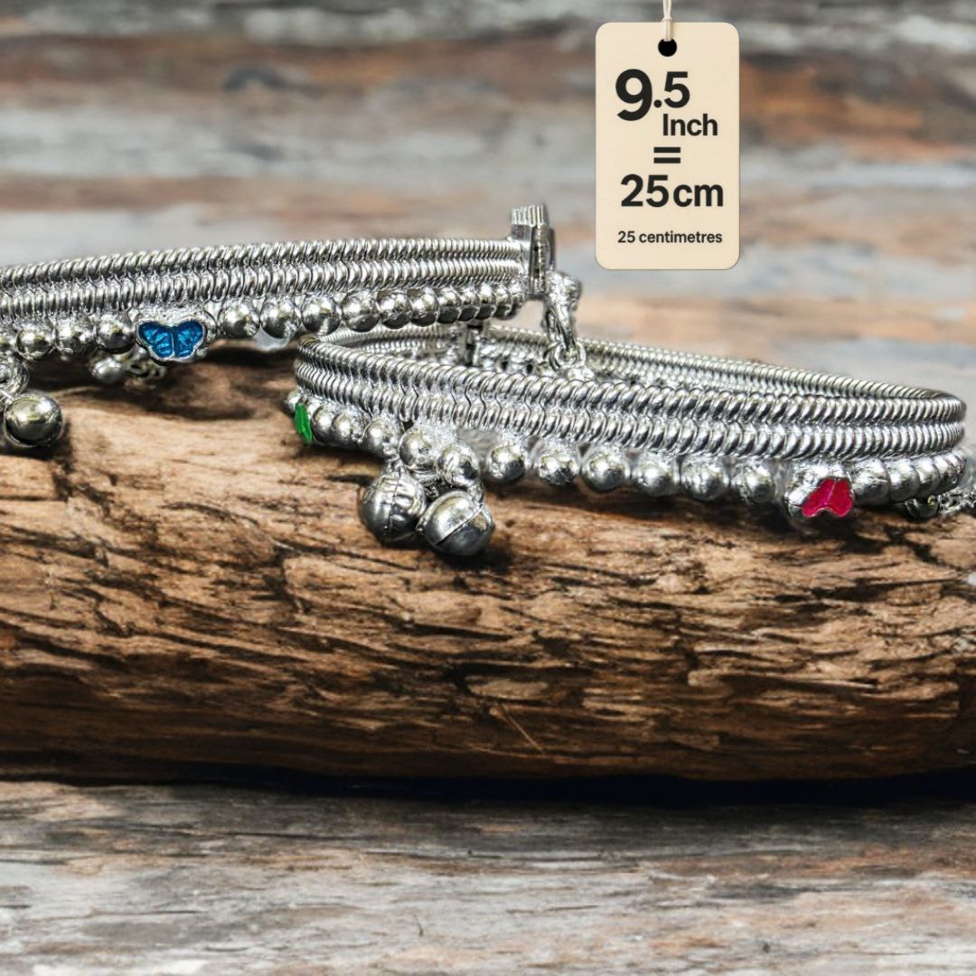 German Silver anklet Toe Ring, Wavy Pattern Design, Adjustable Size, Silver plated anklet, Set of 2-9.5 Inch