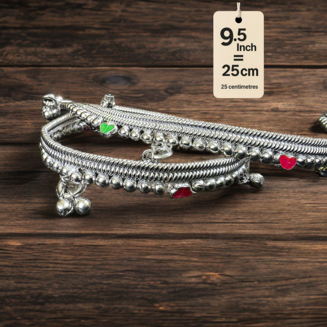 German Silver anklet Toe Ring, Wavy Pattern Design, Adjustable Size, Silver plated anklet, Set of 2-9.5 Inch