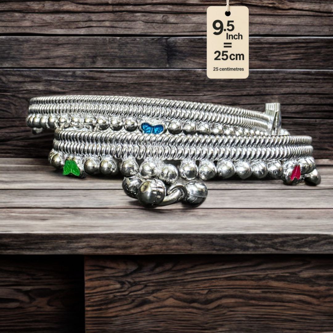 German Silver anklet Toe Ring, Wavy Pattern Design, Adjustable Size, Silver plated anklet, Set of 2-9.5 Inch