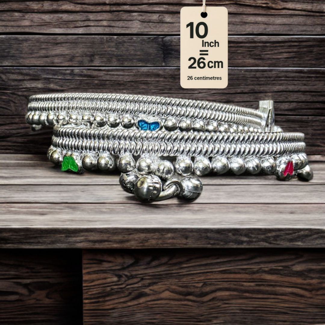 German Silver anklet Toe Ring, Wavy Pattern Design, Adjustable Size, Silver plated anklet, Set of 2-9Inch