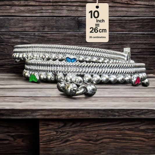 German Silver anklet Toe Ring, Wavy Pattern Design, Adjustable Size, Silver plated anklet, Set of 2-9Inch