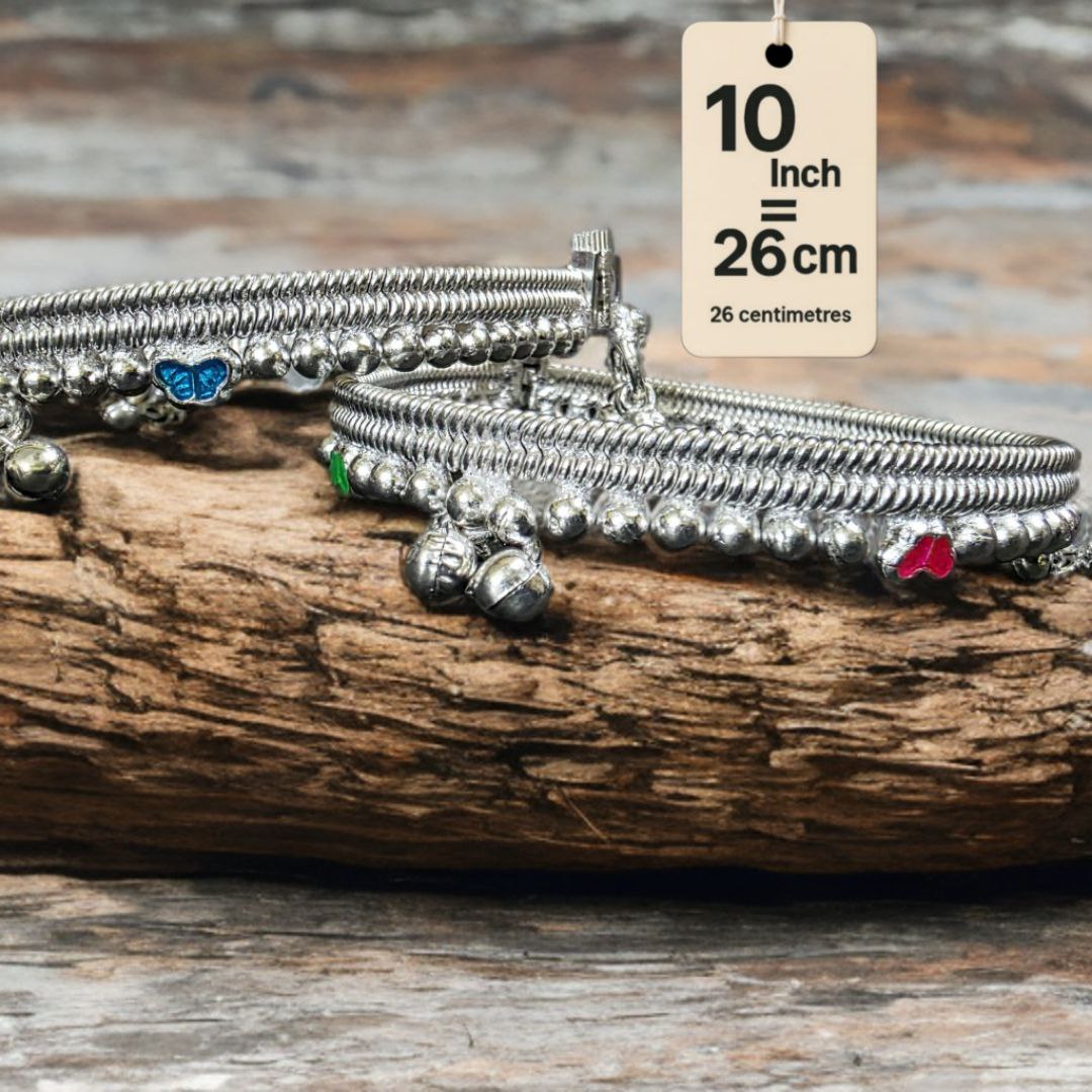 German Silver anklet Toe Ring, Wavy Pattern Design, Adjustable Size, Silver plated anklet, Set of 2-9Inch