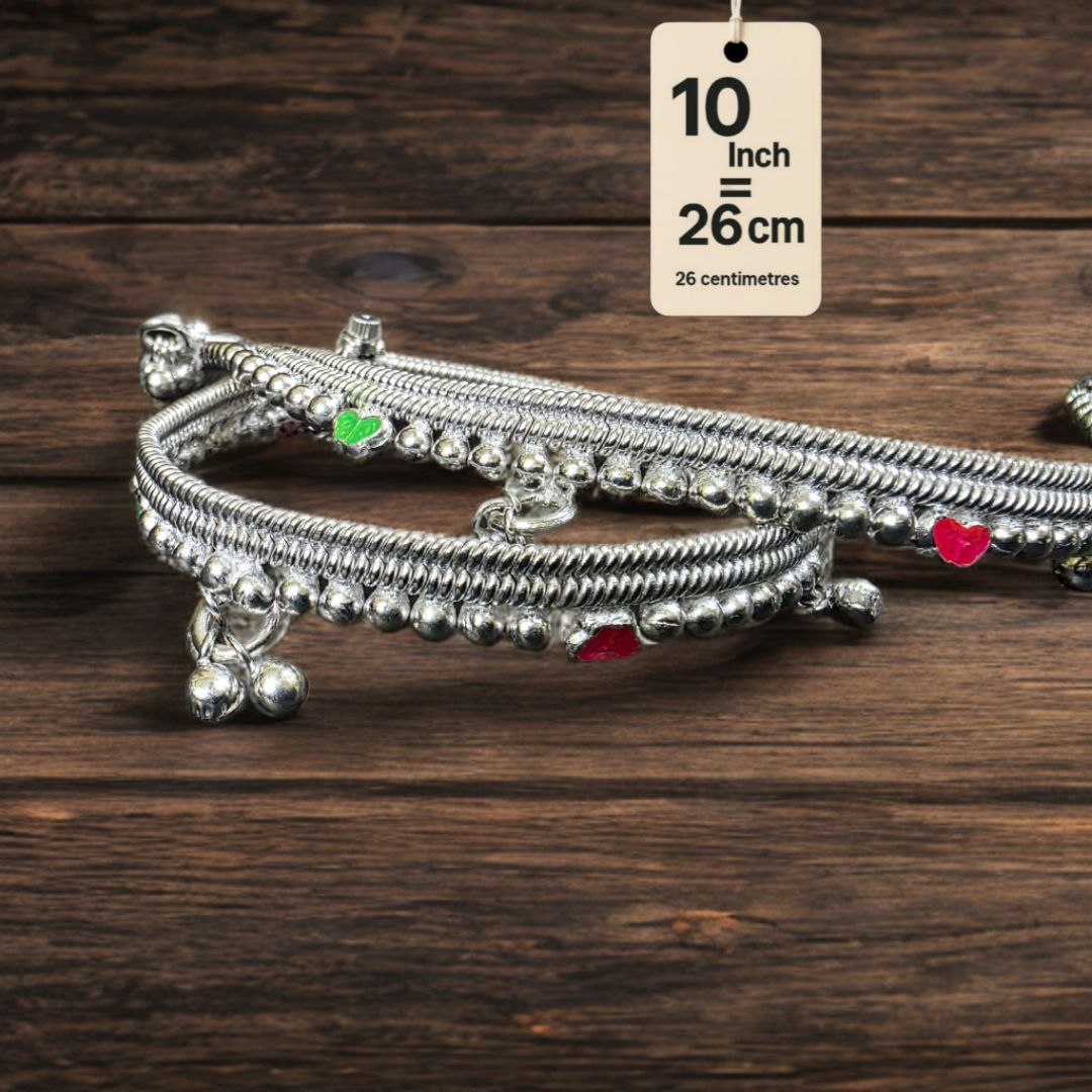 German Silver anklet Toe Ring, Wavy Pattern Design, Adjustable Size, Silver plated anklet, Set of 2-9Inch