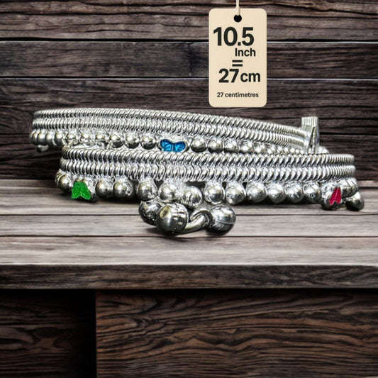 German Silver anklet Toe Ring, Wavy Pattern Design, Adjustable Size, Silver plated anklet, Set of 2-10.5 Inch