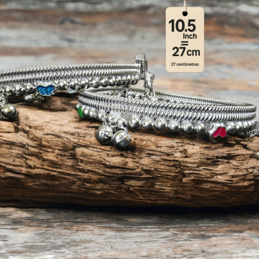 German Silver anklet Toe Ring, Wavy Pattern Design, Adjustable Size, Silver plated anklet, Set of 2-10.5 Inch