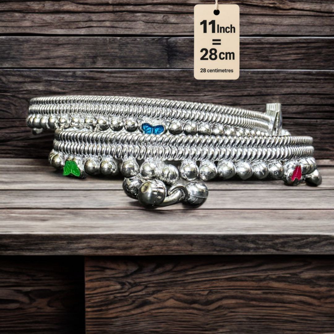 German Silver anklet Toe Ring, Wavy Pattern Design, Adjustable Size, Silver plated anklet, Set of 2-11 Inch