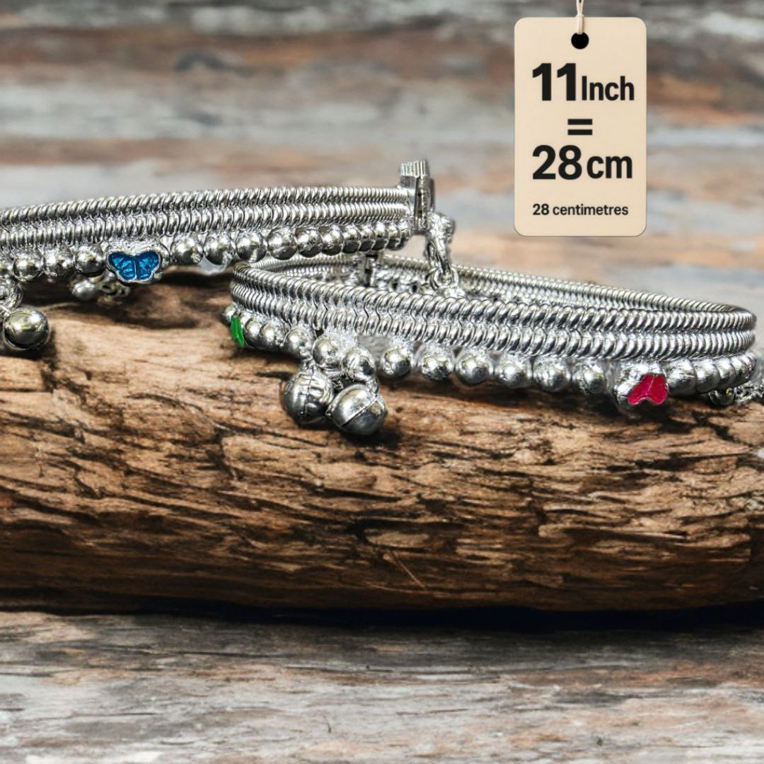 German Silver anklet Toe Ring, Wavy Pattern Design, Adjustable Size, Silver plated anklet, Set of 2-11 Inch