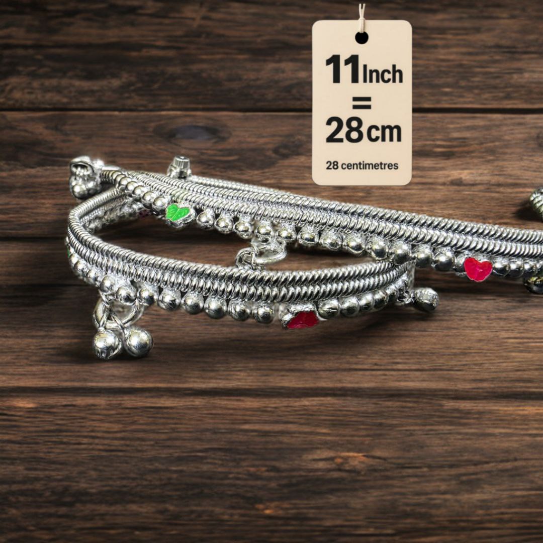 German Silver anklet Toe Ring, Wavy Pattern Design, Adjustable Size, Silver plated anklet, Set of 2-11 Inch