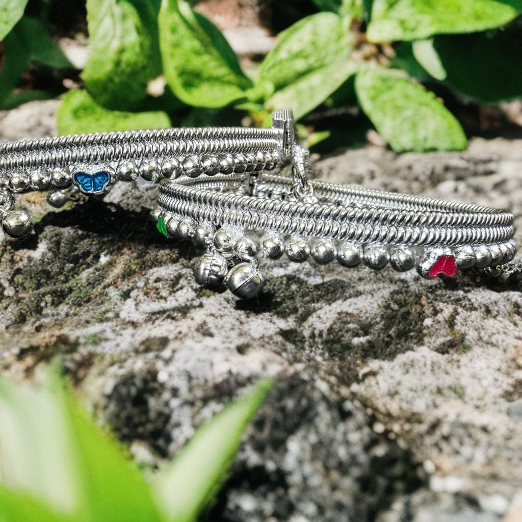 German Silver anklet Toe Ring, Wavy Pattern Design, Adjustable Size, Silver plated anklet, Set of 2-11 Inch
