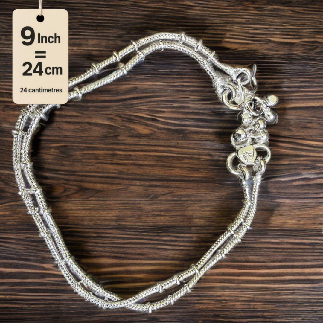 Unique Lightweight White Metal Silver Plated Anklets, NON-Adjustable Size, Contemporary Style, Silver PLATED, 2-Piece Set-9 Inch