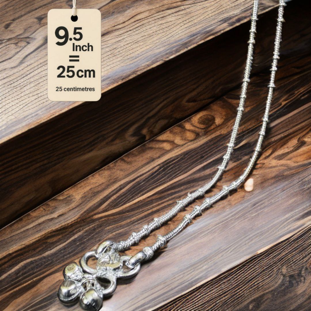 Unique Lightweight White Metal Silver Plated Anklets, NON-Adjustable Size, Contemporary Style, Silver PLATED, 2-Piece Set-9.5 Inch