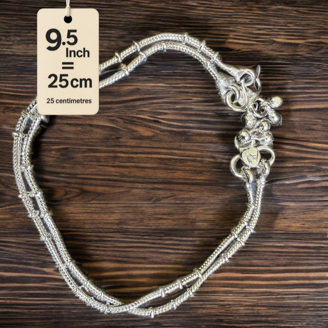 Unique Lightweight White Metal Silver Plated Anklets, NON-Adjustable Size, Contemporary Style, Silver PLATED, 2-Piece Set-9.5 Inch