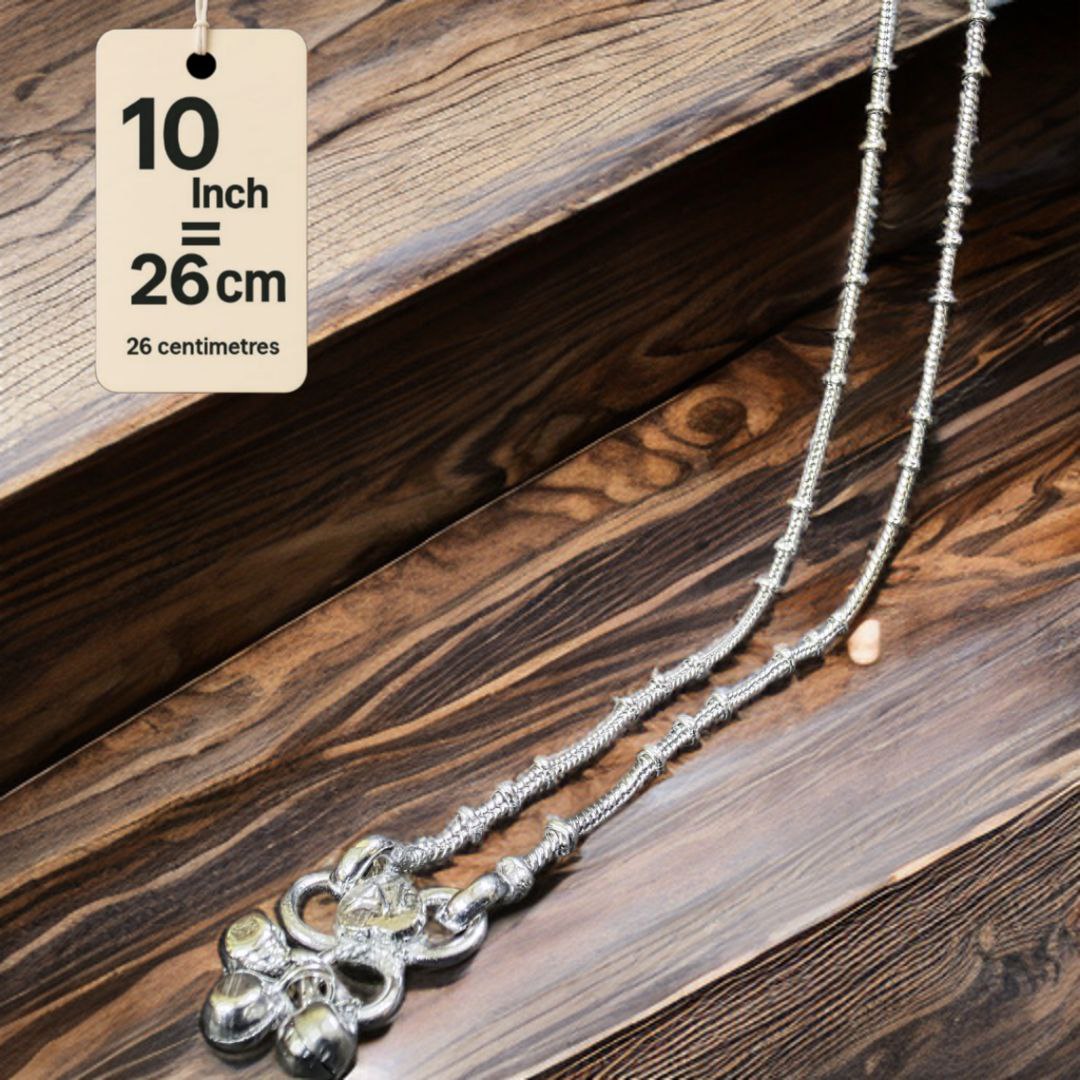 Unique Lightweight White Metal Silver Plated Anklets, NON-Adjustable Size, Contemporary Style, Silver PLATED, 2-Piece Set-10 Inch