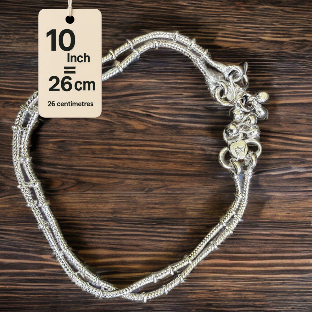 Unique Lightweight White Metal Silver Plated Anklets, NON-Adjustable Size, Contemporary Style, Silver PLATED, 2-Piece Set-10 Inch