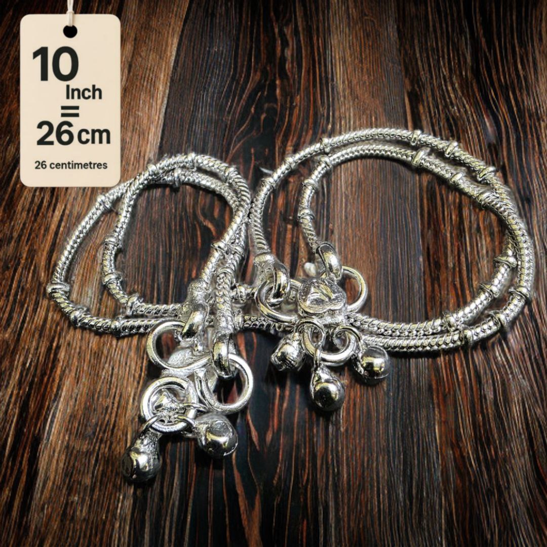 Unique Lightweight White Metal Silver Plated Anklets, NON-Adjustable Size, Contemporary Style, Silver PLATED, 2-Piece Set-10 Inch