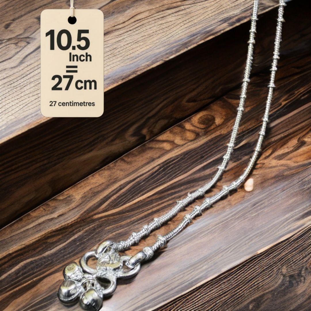 Unique Lightweight White Metal Silver Plated Anklets, NON-Adjustable Size, Contemporary Style, Silver PLATED, 2-Piece Set-10.5 Inch