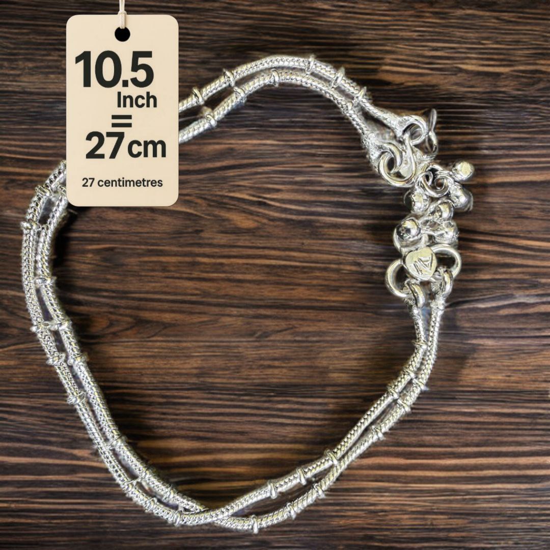 Unique Lightweight White Metal Silver Plated Anklets, NON-Adjustable Size, Contemporary Style, Silver PLATED, 2-Piece Set-10.5 Inch