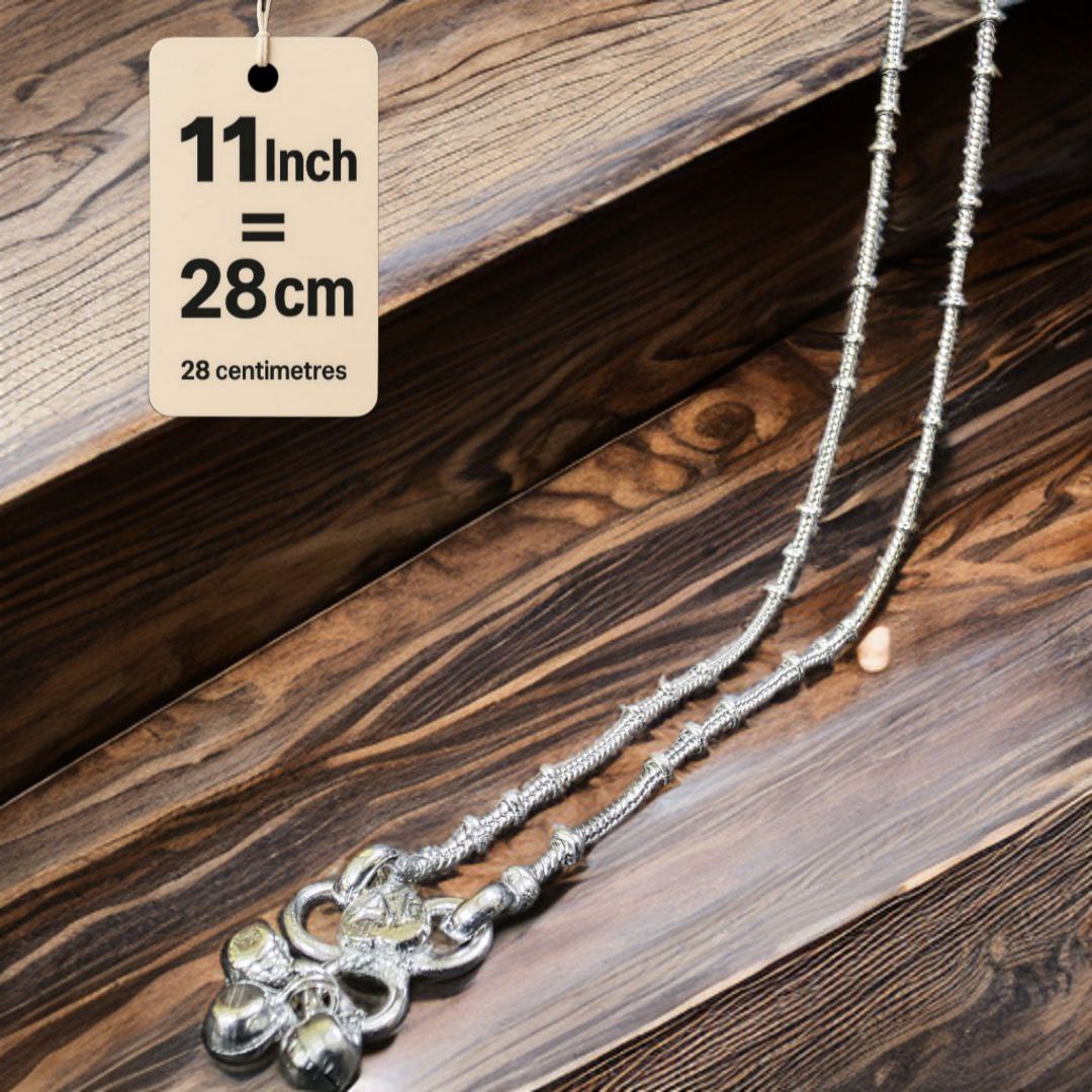 Unique Lightweight White Metal Silver Plated Anklets, NON-Adjustable Size, Contemporary Style, Silver PLATED, 2-Piece Set-11 Inch