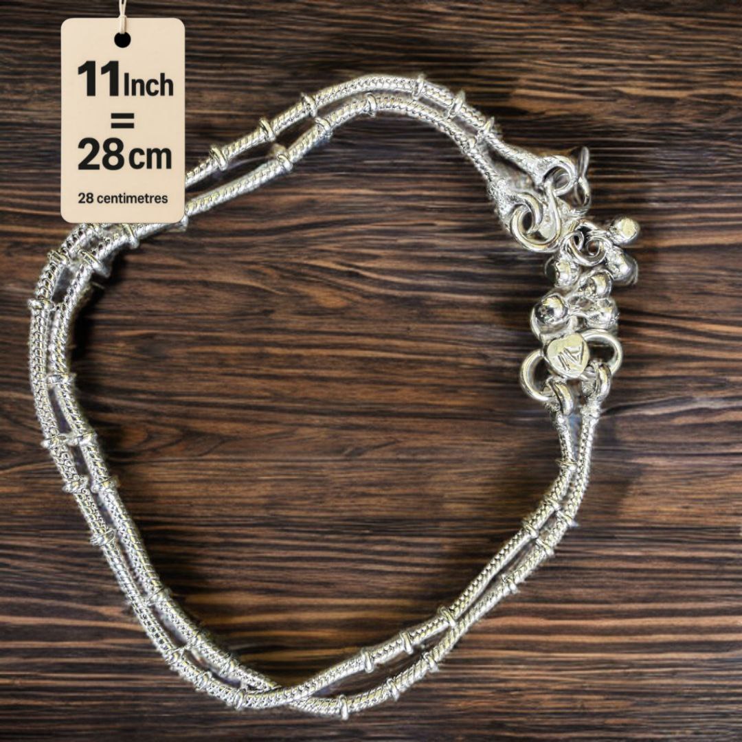Unique Lightweight White Metal Silver Plated Anklets, NON-Adjustable Size, Contemporary Style, Silver PLATED, 2-Piece Set-11 Inch
